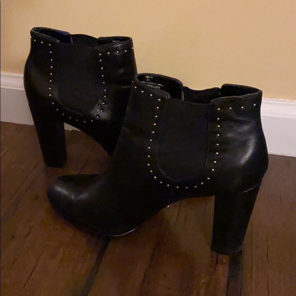 Ralph Lauren gold studded heel black booties